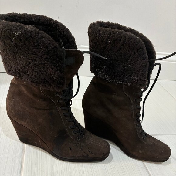 Prada brown wedge suede boots - size 40 - Picture 1 of 12